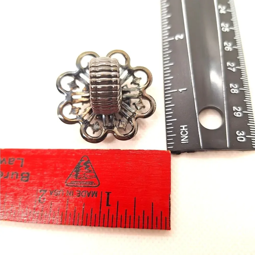 Stretch Statement Ring Clear & Black Rhinestones Gunmetal Tone